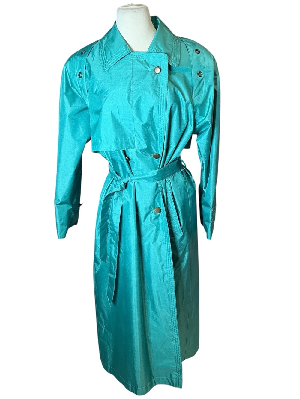 Vintage 1980s Cambridge Teal Lightweight Trench Coat w/ belt
